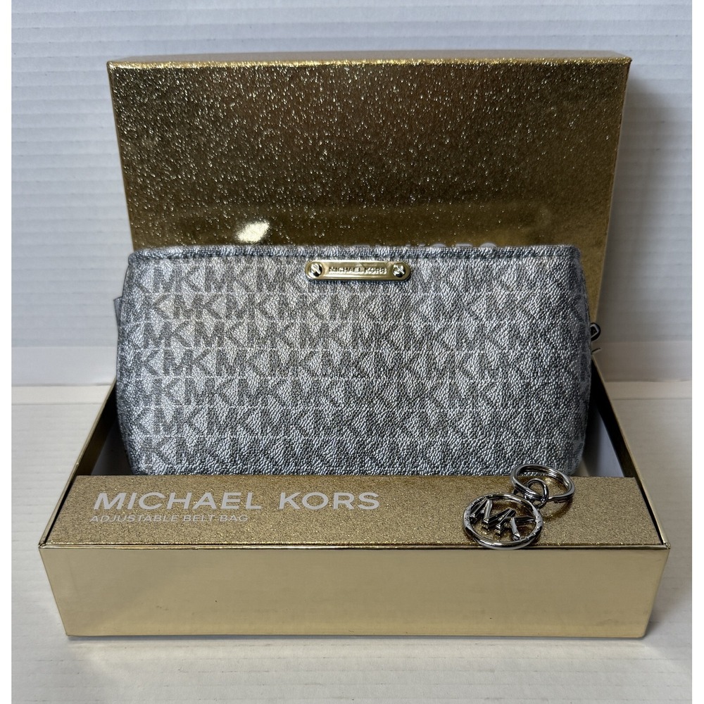 Michael Kors Adjustable‎ Sz S/M Waist Belt Bag MK Logo Fanny Pack, GOLD! NWT